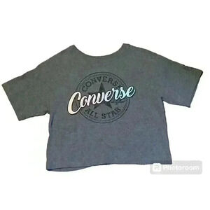Converse Girls Size M Grey/Pink Blue Logo Casual Cropped Tee
